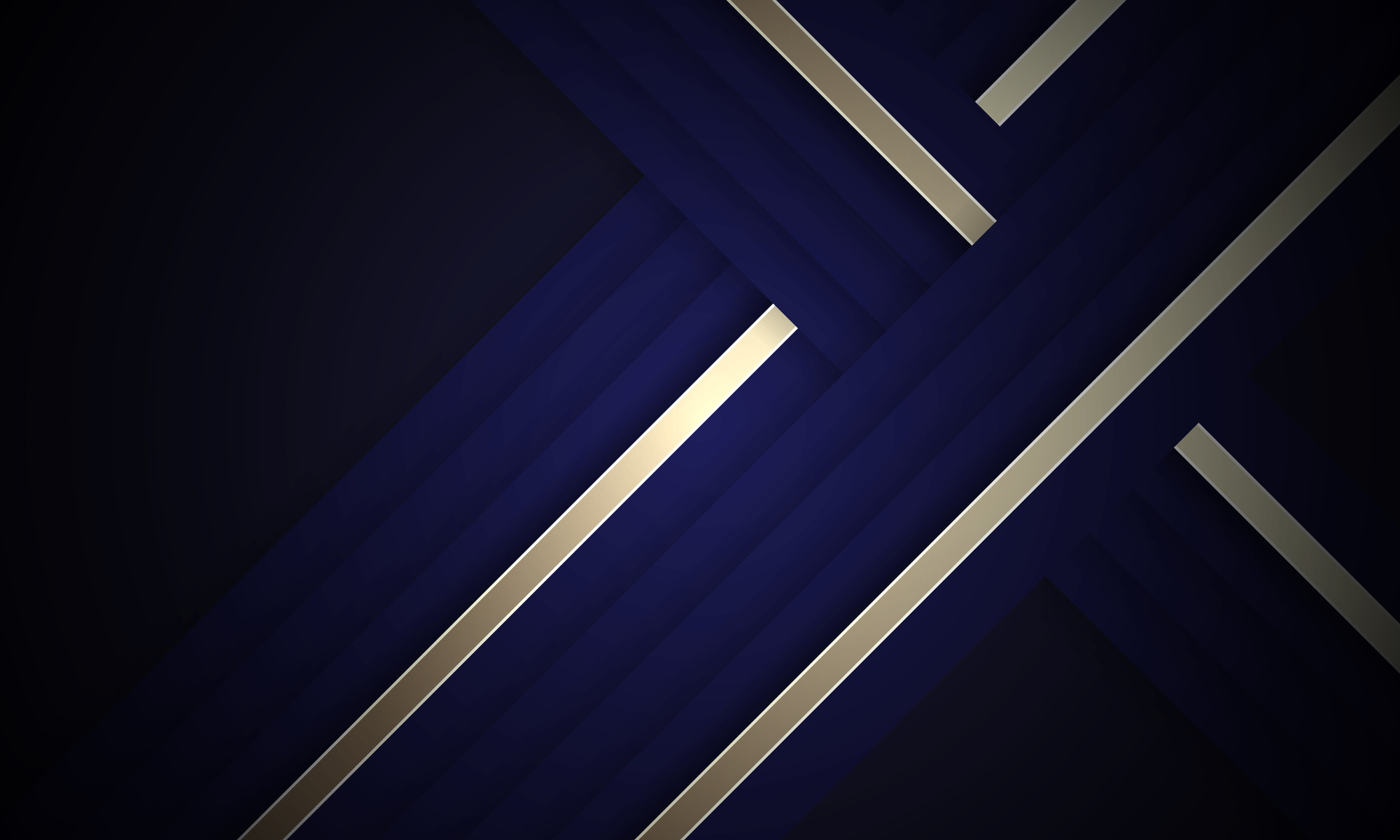 Dark navy blue abstract background with gold and blue lines.